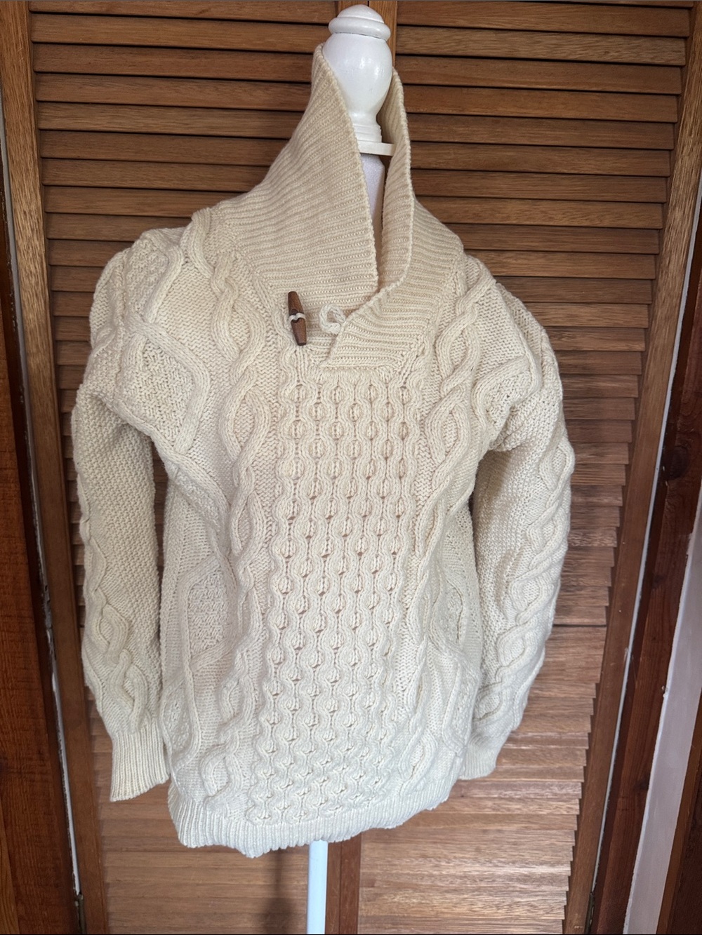Women's Cream Cable Knit Cowl Sweater with Toggle